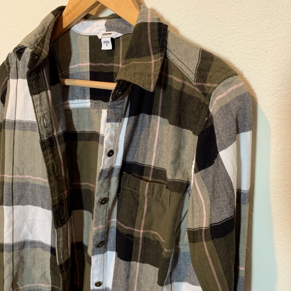 Green, Brown, White Flannel Button Down